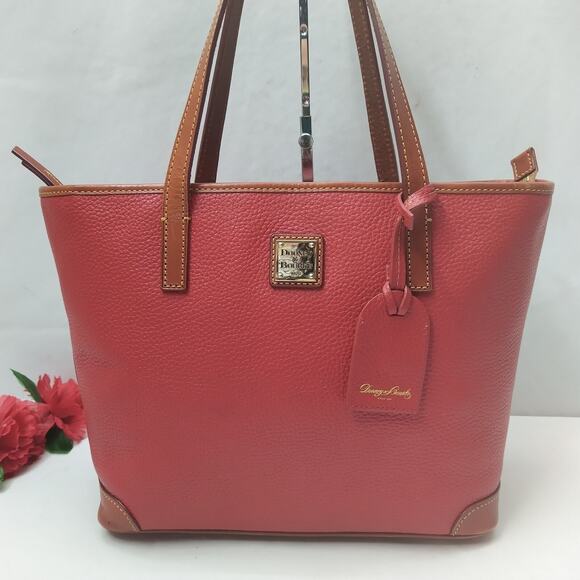 Dooney & Bourke Red Pebbled Leather Double Handles Tote Shoulder Bag - Picture 2 of 16